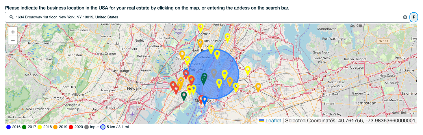 Figure 7: Flood locations displayed with pins